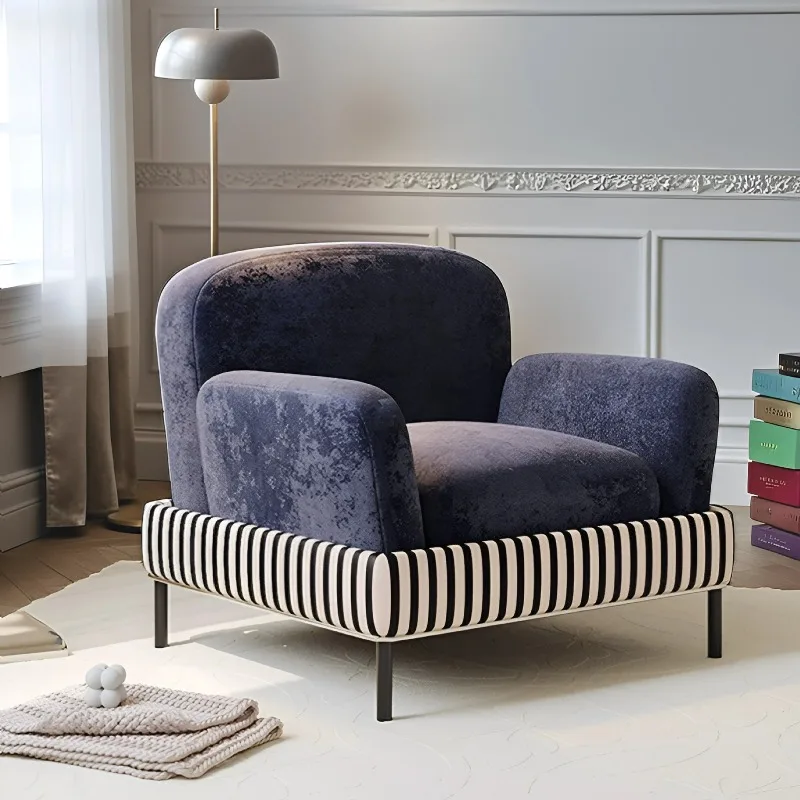 Light luxury creative single chair, living room casual single chair, simple fabric striped designer chair, bedroom back chair 
Light luxury creative single chair, living room casual single chair, simple fabric striped designer chair, bedroom back chair