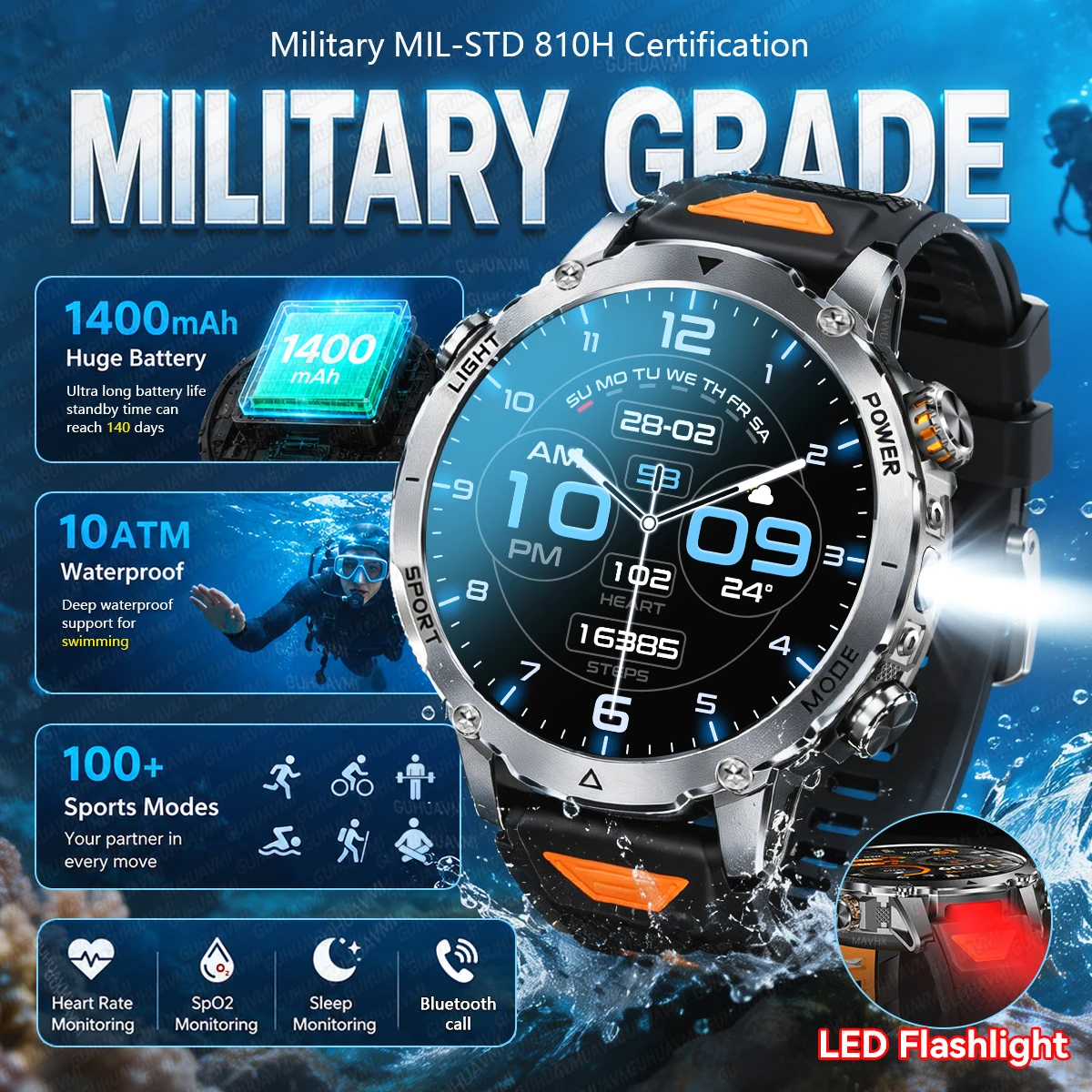 New Sports Smart Watch 1400mAh Battery 1.7-inch AMOLED Bluetooth Call Outdoor Flashlight Military Sports Fitness Smart Watch Men
New Sports Smart Watch 1400mAh Battery 1.7-inch AMOLED Bluetooth Call Outdoor Flashlight Military Sports Fitness Smart Watch Men