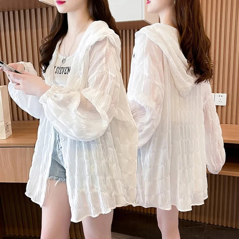 Summer Hooded Jacket Sweatshirt Women Sun Protection Clothing Korean Fashion Single Breasted Sunscreen Thin Loose Casual Coat
Summer Hooded Jacket Sweatshirt Women Sun Protection Clothing Korean Fashion Single Breasted Sunscreen Thin Loose Casual Coat