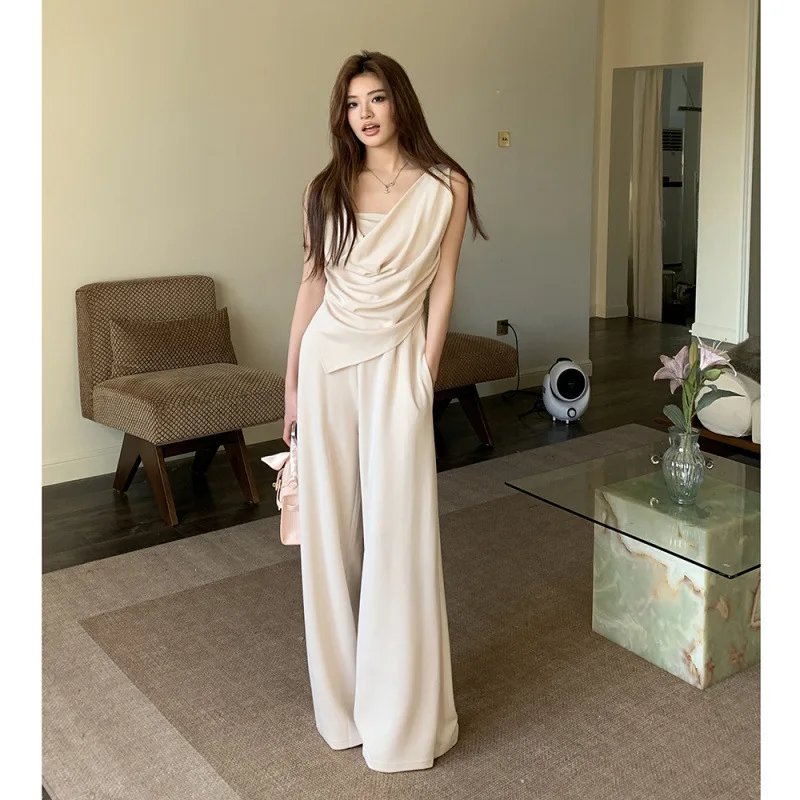 2 Piece Set Women's Asymmetry Swinging Collar Sleeveless Tops+high Waist Versatile Casual Wide Leg Pants Suit Summer New Tide
2 Piece Set Women's Asymmetry Swinging Collar Sleeveless Tops+high Waist Versatile Casual Wide Leg Pants Suit Summer New Tide