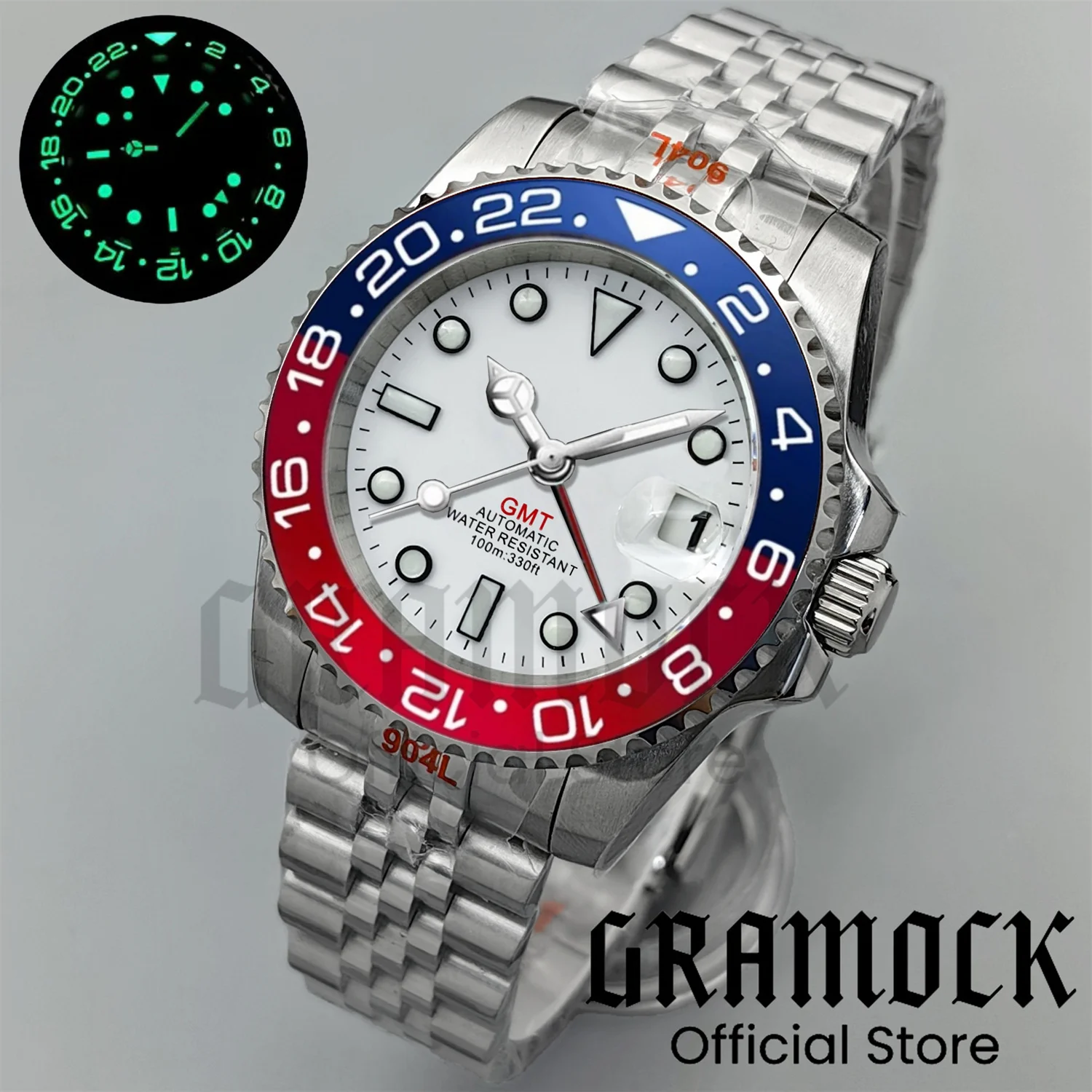 Gramock White Dial Blue GMT 40MM Watch For Men Roating Bezel Sapphire Glass Waterproof Reloj Hombre NH34A Mechanical Wristwatch
Gramock White Dial Blue GMT 40MM Watch For Men Roating Bezel Sapphire Glass Waterproof Reloj Hombre NH34A Mechanical Wristwatch