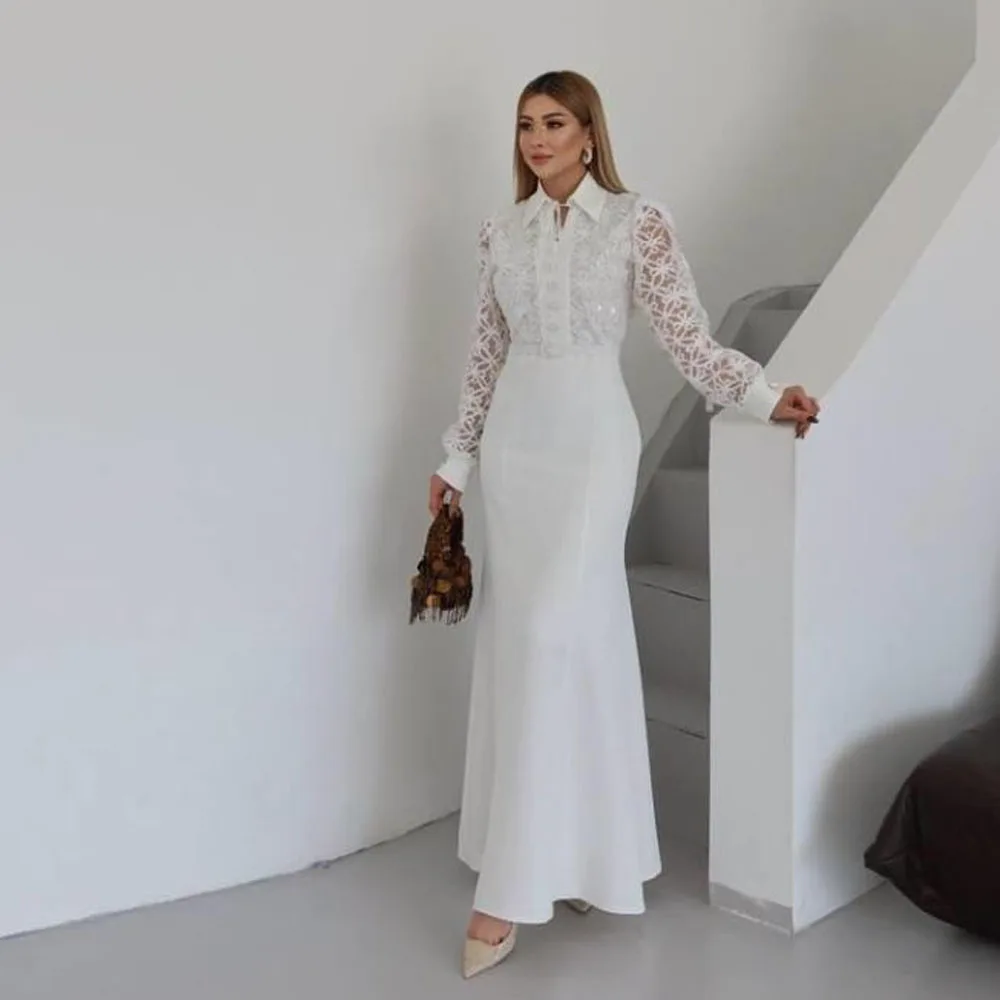 Customized White Lace Mermaid Casual Maxi Dress High Neck Lantern Sleeve Prom Dresses Ankle Length Formal Evening Party Gown
Customized White Lace Mermaid Casual Maxi Dress High Neck Lantern Sleeve Prom Dresses Ankle Length Formal Evening Party Gown