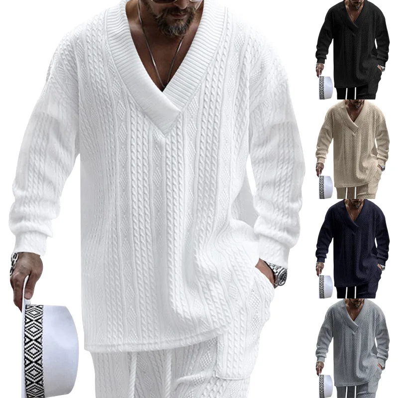 Knitted Pullovers Solid V Neck Sweaters Men Long Sleeve Jumpers Casual Loose Fit 2025 Spring Slight Strech Spliced Sports
Knitted Pullovers Solid V Neck Sweaters Men Long Sleeve Jumpers Casual Loose Fit 2025 Spring Slight Strech Spliced Sports