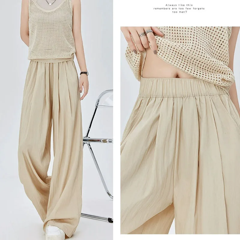Women's Ice Silk Wide Leg Pants Summer High Waist Casual Elegant Trousers Streetwear woman Cotton Linen Breathable Loose Pants
Women's Ice Silk Wide Leg Pants Summer High Waist Casual Elegant Trousers Streetwear woman Cotton Linen Breathable Loose Pants