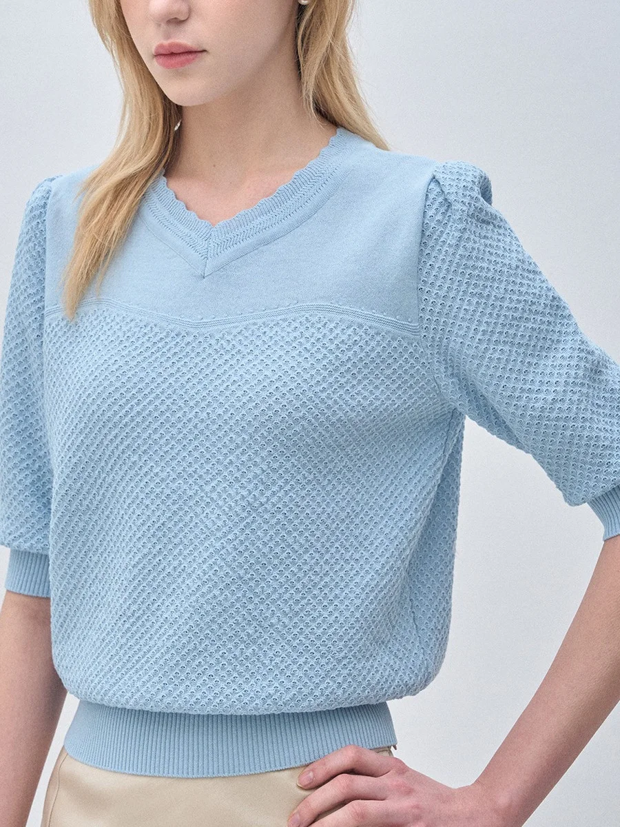 Spring Faion Commute Versatile Bubble Sve Knitted ort Sve T-irt Ele Loose Fit V-Ne Five Sve Women's Top 
Spring Faion Commute Versatile Bubble Sve Knitted ort Sve T-irt Ele Loose Fit V-Ne Five Sve Women's Top