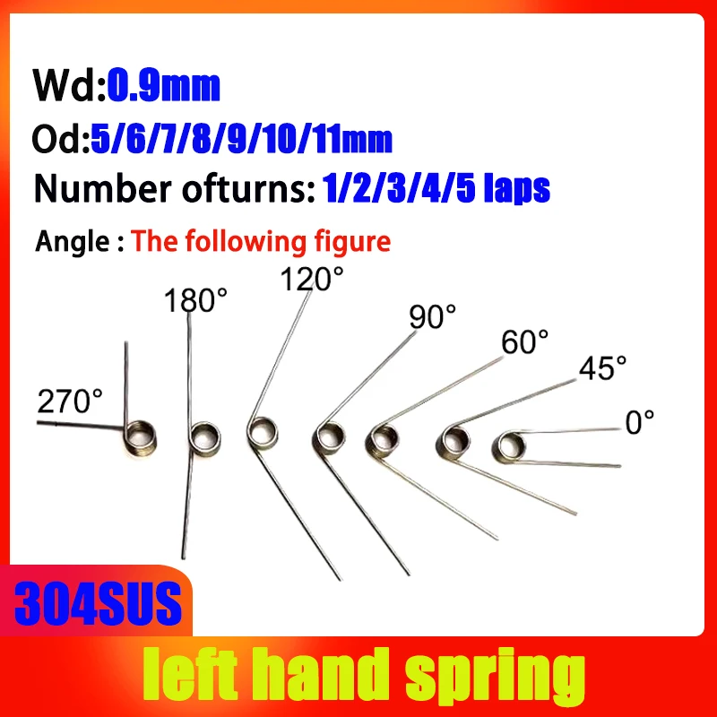 10PCS 304SUS Wire diameter 0.9mm Left Rotation Spring left Torsion Spring Return And Reset V-shaped Spring laps1/2/3/4/5lap
10PCS 304SUS Wire diameter 0.9mm Left Rotation Spring left Torsion Spring Return And Reset V-shaped Spring laps1/2/3/4/5lap