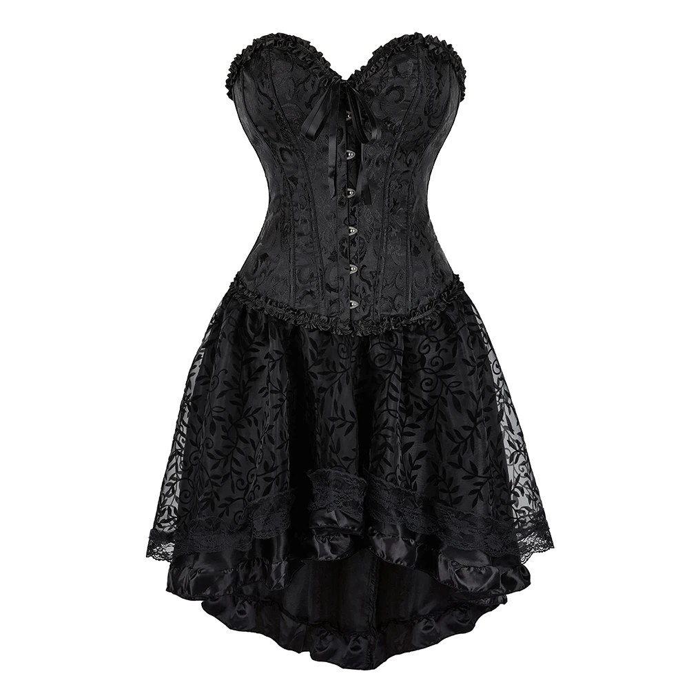 Gothic Corset Dress Set Overbust Korset Bustier Top With Asymmetrical High Low Skirt
Gothic Corset Dress Set Overbust Korset Bustier Top With Asymmetrical High Low Skirt