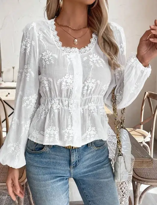Woman Blouse 2025 Spring Autumn New Solid Color U-Neck Loose Fit Long Sleeved Single-Breasted Casual Daily Shirt Top
Woman Blouse 2025 Spring Autumn New Solid Color U-Neck Loose Fit Long Sleeved Single-Breasted Casual Daily Shirt Top