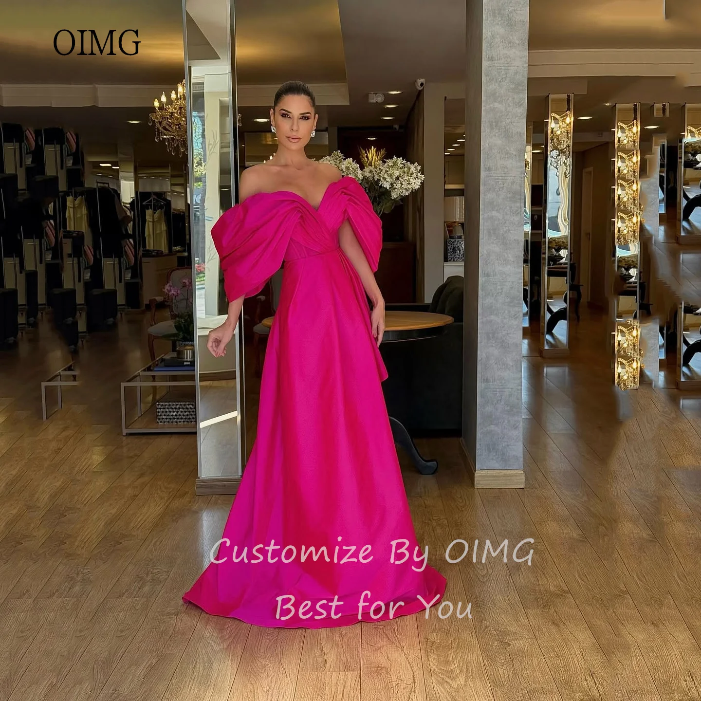 OIMG Elegant Hot Pink Off The Shoulder A Line Prom Gowns Side Slit Formal Party Gown Floor Length Evening Dress Customized
OIMG Elegant Hot Pink Off The Shoulder A Line Prom Gowns Side Slit Formal Party Gown Floor Length Evening Dress Customized