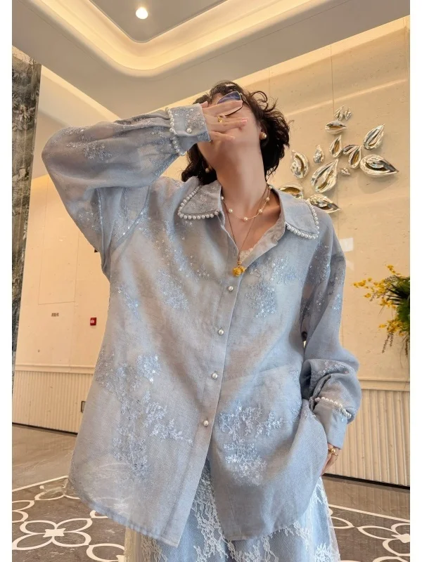 plus Size Embroidered Sequin Lace Bead irt Casual Loose Polyester Long Sve V-Ne Mid-Length Fem Faion Spring
plus Size Embroidered Sequin Lace Bead irt Casual Loose Polyester Long Sve V-Ne Mid-Length Fem Faion Spring