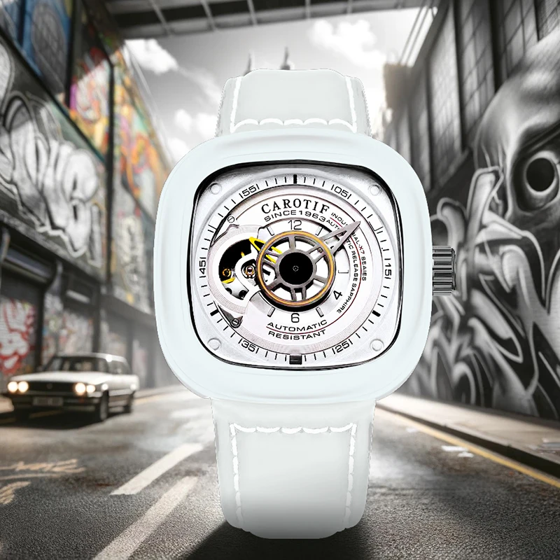 A men's white street fashion niche square PU leather mechanical watch
A men's white street fashion niche square PU leather mechanical watch