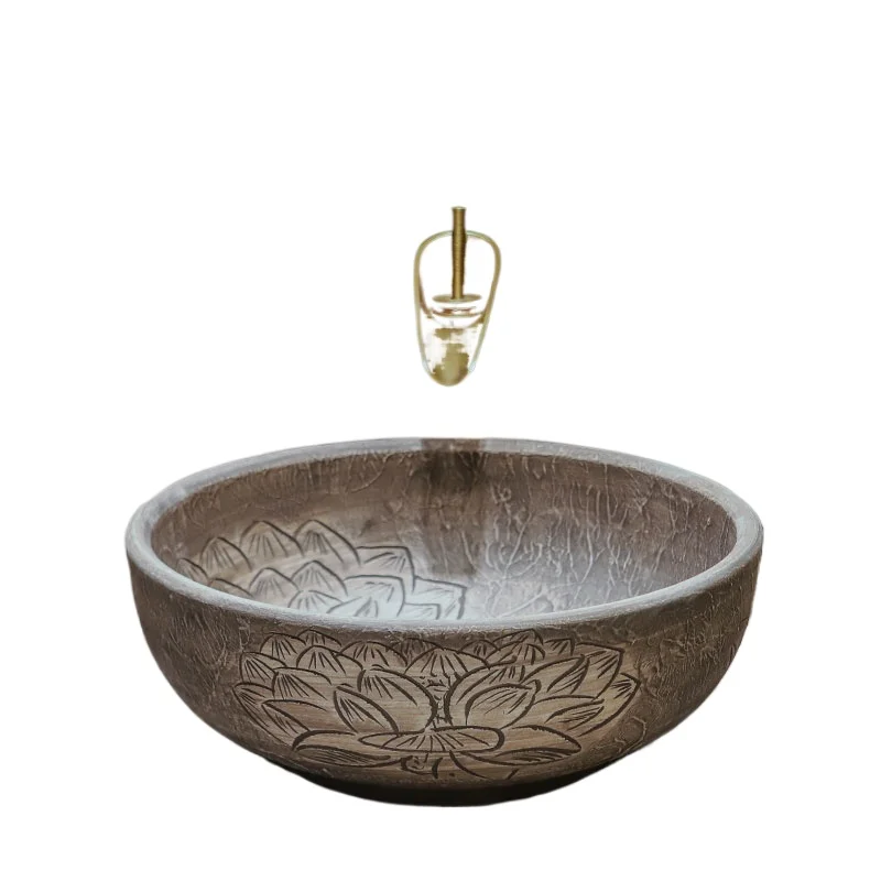 *On-stage basin Antique ceramic art wash basin Round retro washbasin Chinese basin Household
*On-stage basin Antique ceramic art wash basin Round retro washbasin Chinese basin Household