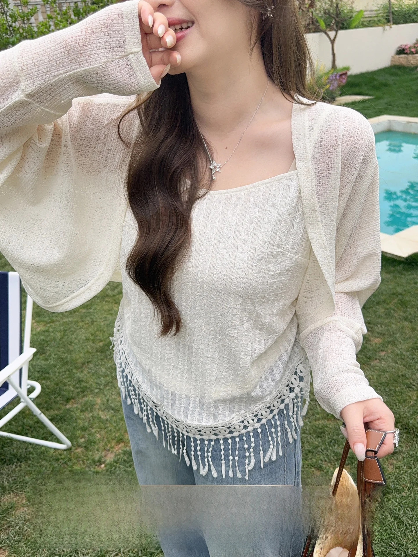 Large Size Women's Knitted Set with Tassel Strap Cardigan And Top in White Two-Piece Suite Casual High Waist Polyester Blend
Large Size Women's Knitted Set with Tassel Strap Cardigan And Top in White Two-Piece Suite Casual High Waist Polyester Blend
