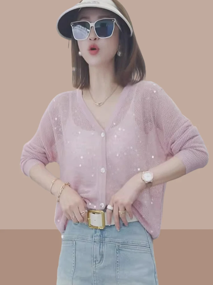 Lace-Up Knitted Shiny Sequin Open Cardigan Women's Summer Thin Anti-UV Top Lightweight V-Neck Long Sleeve Regular Fit Commute...
Lace-Up Knitted Shiny Sequin Open Cardigan Women's Summer Thin Anti-UV Top Lightweight V-Neck Long Sleeve Regular Fit Commute...