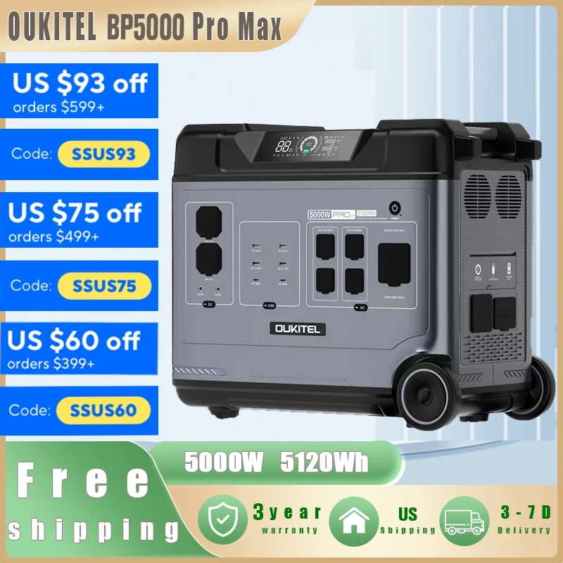 OUKITEL BP5000 Pro Max Portable Power Station 5000W Solar Generator 5120Wh Lifepo4 Home Backup Outdoor Camping Mobile power
OUKITEL BP5000 Pro Max Portable Power Station 5000W Solar Generator 5120Wh Lifepo4 Home Backup Outdoor Camping Mobile power
