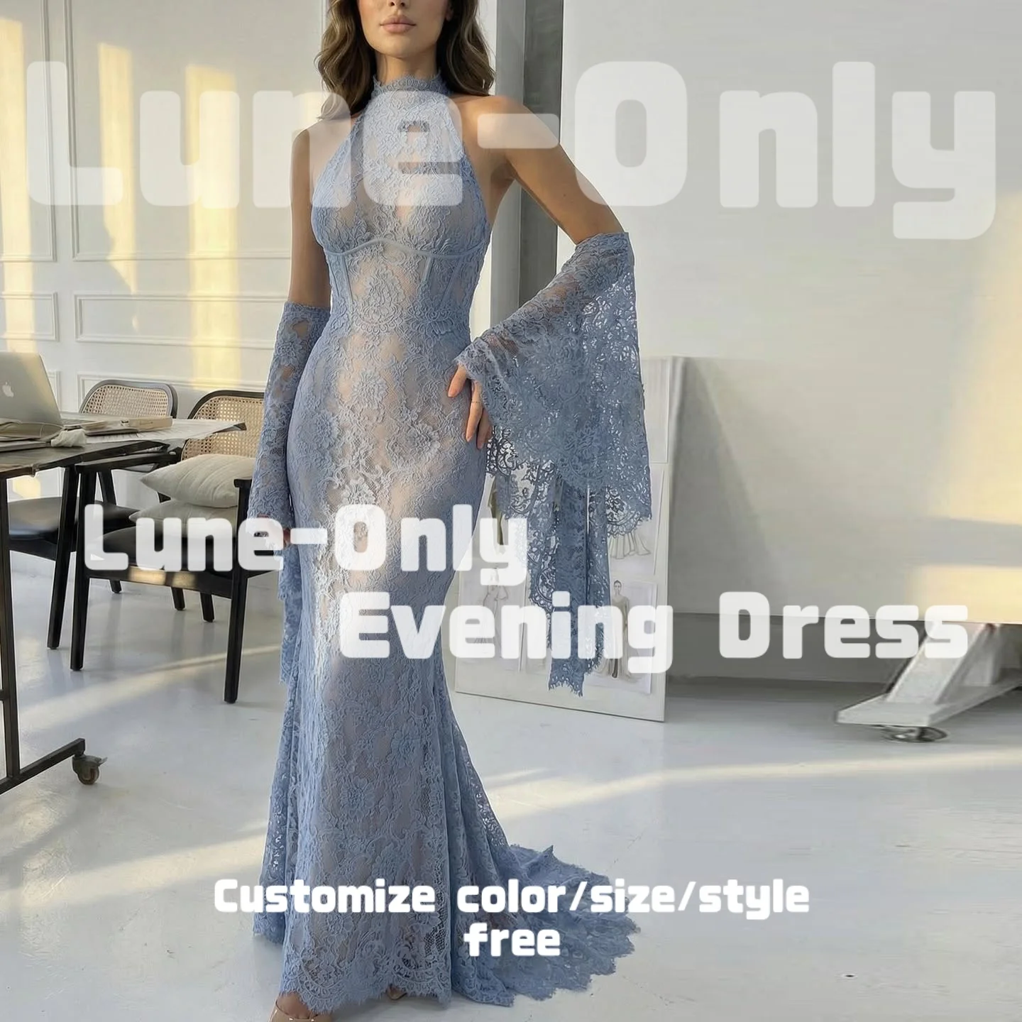 Customized Lace Elegant Women Evening Dresses For Formal Occasion Long Flare Sleeves High Collar Prom Dress Party Gown
Customized Lace Elegant Women Evening Dresses For Formal Occasion Long Flare Sleeves High Collar Prom Dress Party Gown