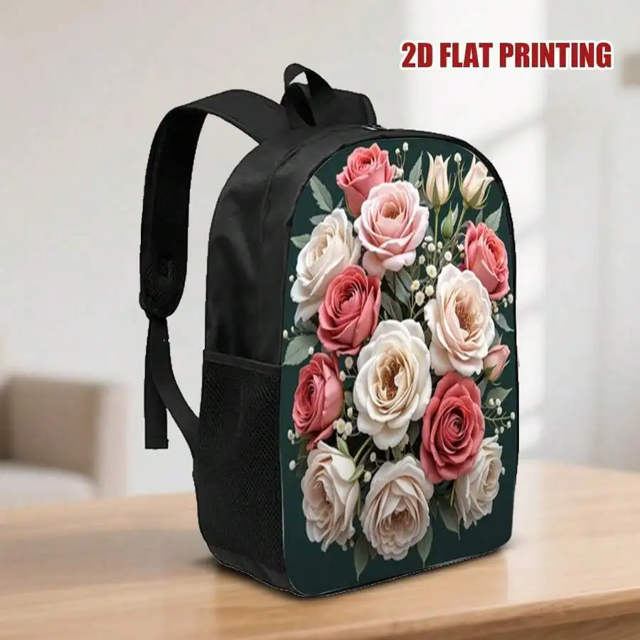 Fashion Floral Print Backpack For Adults, Large Capacity Travel Bag With Rose Bouquet Design, Polyester Material
Fashion Floral Print Backpack For Adults, Large Capacity Travel Bag With Rose Bouquet Design, Polyester Material