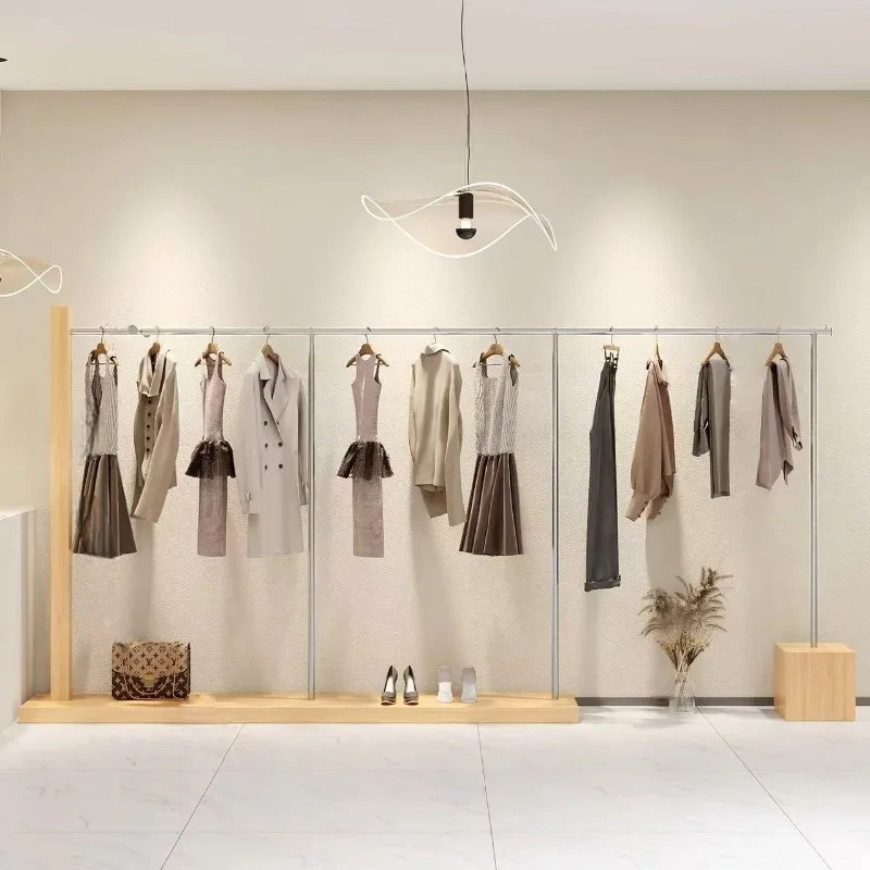 Log color floor hanger stainless steel display rack women's clothing with plate clothes bar display rack
Log color floor hanger stainless steel display rack women's clothing with plate clothes bar display rack