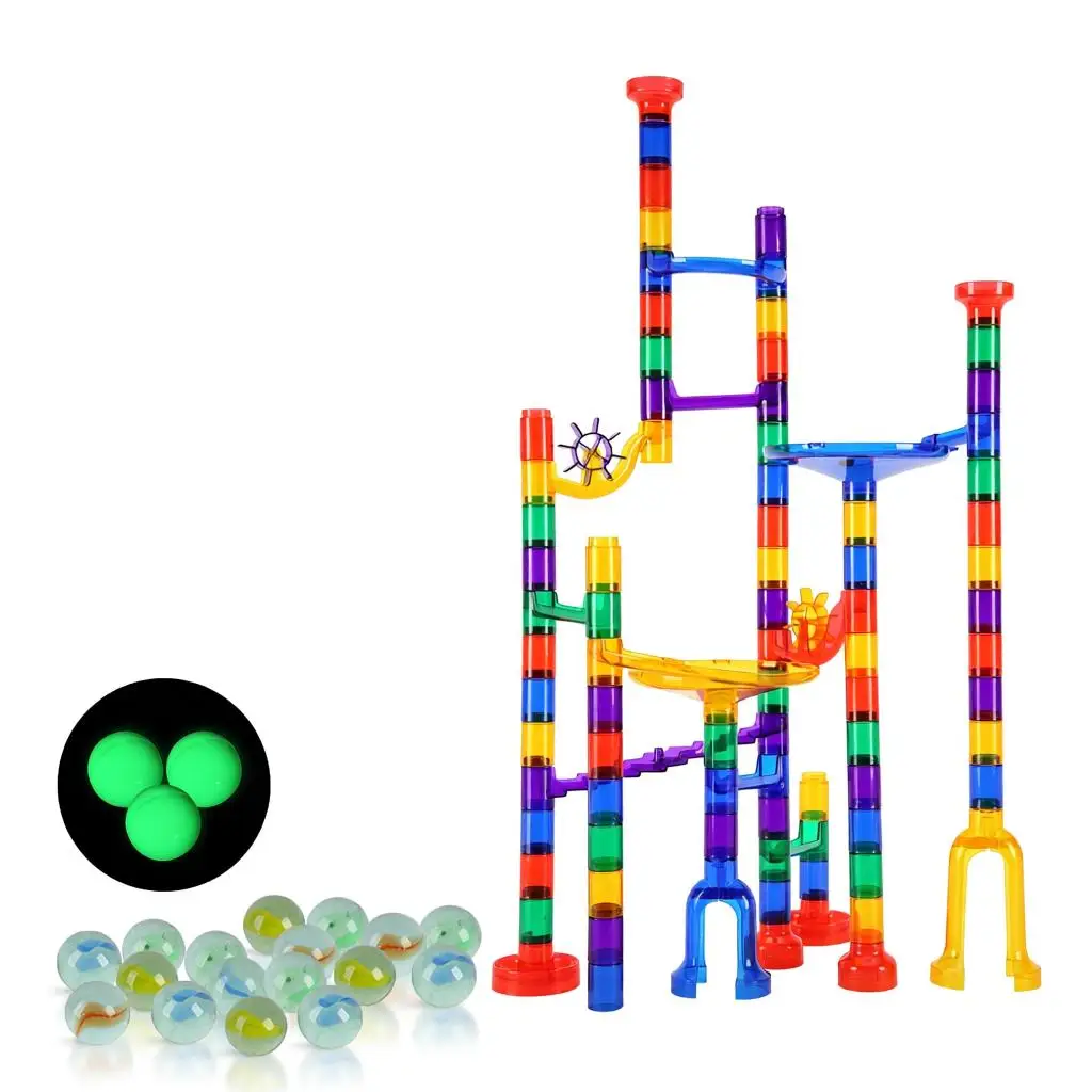 Набор для игры в Marble Run, 110 деталей, лабиринт из шариков, развивающая головоломка, с 10 светящимися в темноте шариками + 20 стеклянными шариками, развивающая игра
Набор для игры в Marble Run, 110 деталей, лабиринт из шариков, развивающая головоломка, с 10 светящимися в темноте шариками + 20 стеклянными шариками, развивающая игра