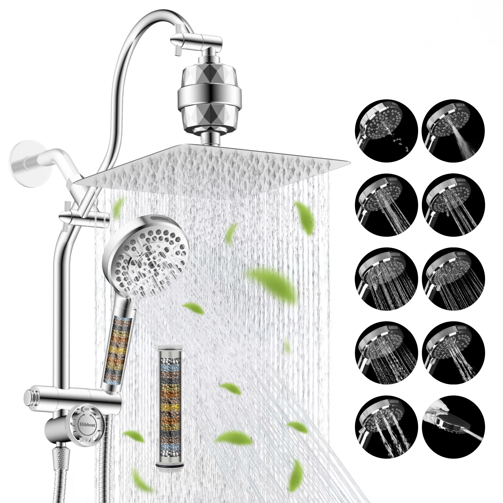 10" Filtered Rainfall Showerhead Combo, High Pressure Shower Head with 10-Spray Handheld Spray, Pause Mode
10" Filtered Rainfall Showerhead Combo, High Pressure Shower Head with 10-Spray Handheld Spray, Pause Mode