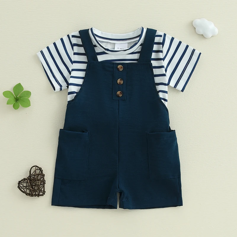 Baby Toddler Girl Shorts Set Striped Short Sleeve T-shirts Solid Color Overall Shorts 2 Piece Summer Outfit
Baby Toddler Girl Shorts Set Striped Short Sleeve T-shirts Solid Color Overall Shorts 2 Piece Summer Outfit