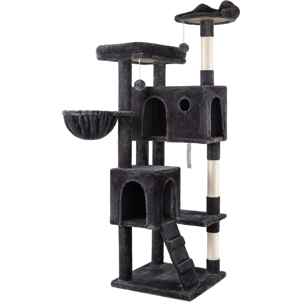 64-inch Multi-Level Cat Tree Tower with Plush Perches, Resting Condo, Baskets, Hammock, and Grey Sisal Scratching Posts
64-inch Multi-Level Cat Tree Tower with Plush Perches, Resting Condo, Baskets, Hammock, and Grey Sisal Scratching Posts