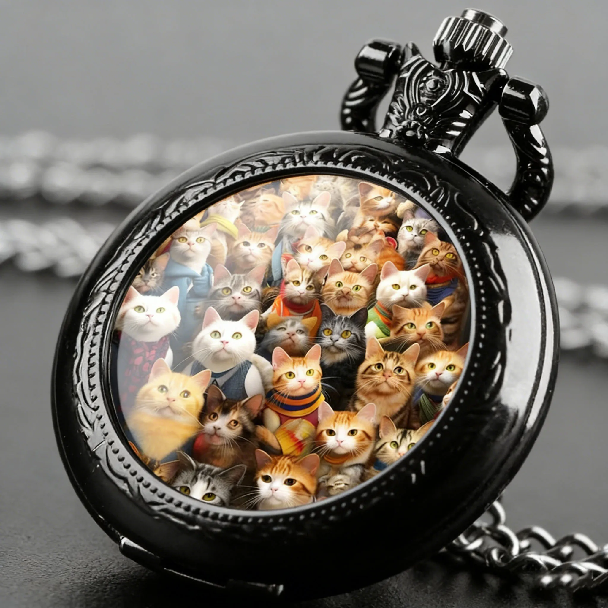 Hot Creative Cute Cat Gathering Pattern Glass Patch Quartz Pocket Watches Men Women Necklace Pendant Clock Gifts for Cat Lovers
Hot Creative Cute Cat Gathering Pattern Glass Patch Quartz Pocket Watches Men Women Necklace Pendant Clock Gifts for Cat Lovers