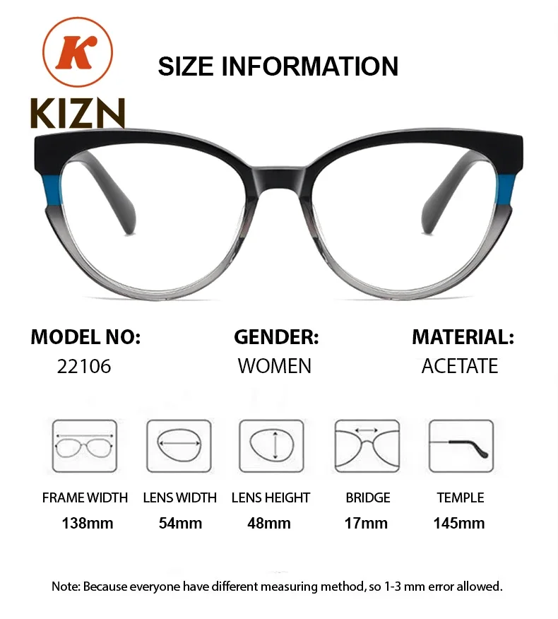 KIZN Prescription Fashion Women Myopia Recipe Clear Lenses Cat Eye Bifocal Reading Glasses Multifocal Progressive Designer
KIZN Prescription Fashion Women Myopia Recipe Clear Lenses Cat Eye Bifocal Reading Glasses Multifocal Progressive Designer