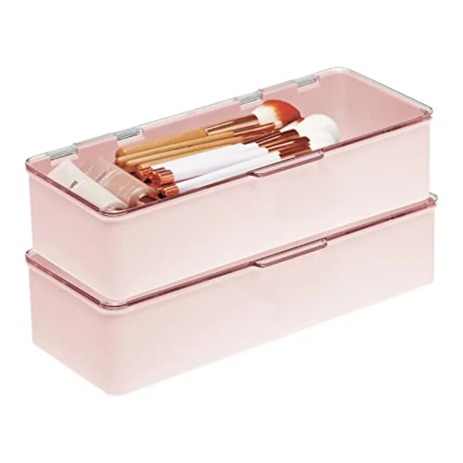 Long Plastic Cosmetic Storage Organizer Box Containers with Hinged Lid for Bedroom, Bathroom Vanity Shelf or Cabinet, Holds Mas
Long Plastic Cosmetic Storage Organizer Box Containers with Hinged Lid for Bedroom, Bathroom Vanity Shelf or Cabinet, Holds Mas