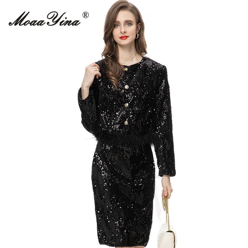 MoaaYina Winter Fashion Runway Black Vintage Party Skirt Set Women O Neck Sequins Slim Coats+Package Buttocks Skirt 2 Pieces Set
MoaaYina Winter Fashion Runway Black Vintage Party Skirt Set Women O Neck Sequins Slim Coats+Package Buttocks Skirt 2 Pieces Set