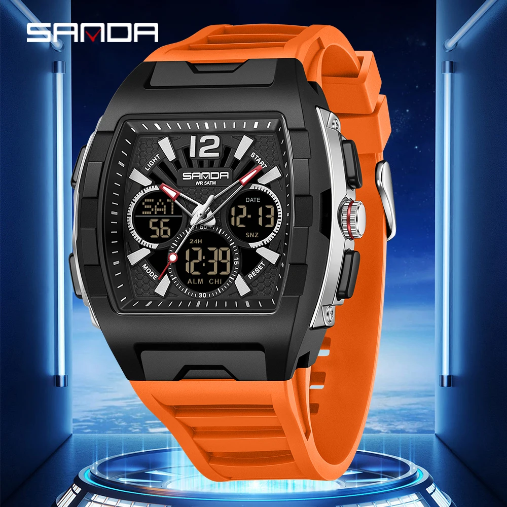 SANDA Outdoor Men's Dual Display Digital Watch Luminous Waterproof TPU Large Dial Chronograph Wristwatch Calendar Male Watch3396
SANDA Outdoor Men's Dual Display Digital Watch Luminous Waterproof TPU Large Dial Chronograph Wristwatch Calendar Male Watch3396