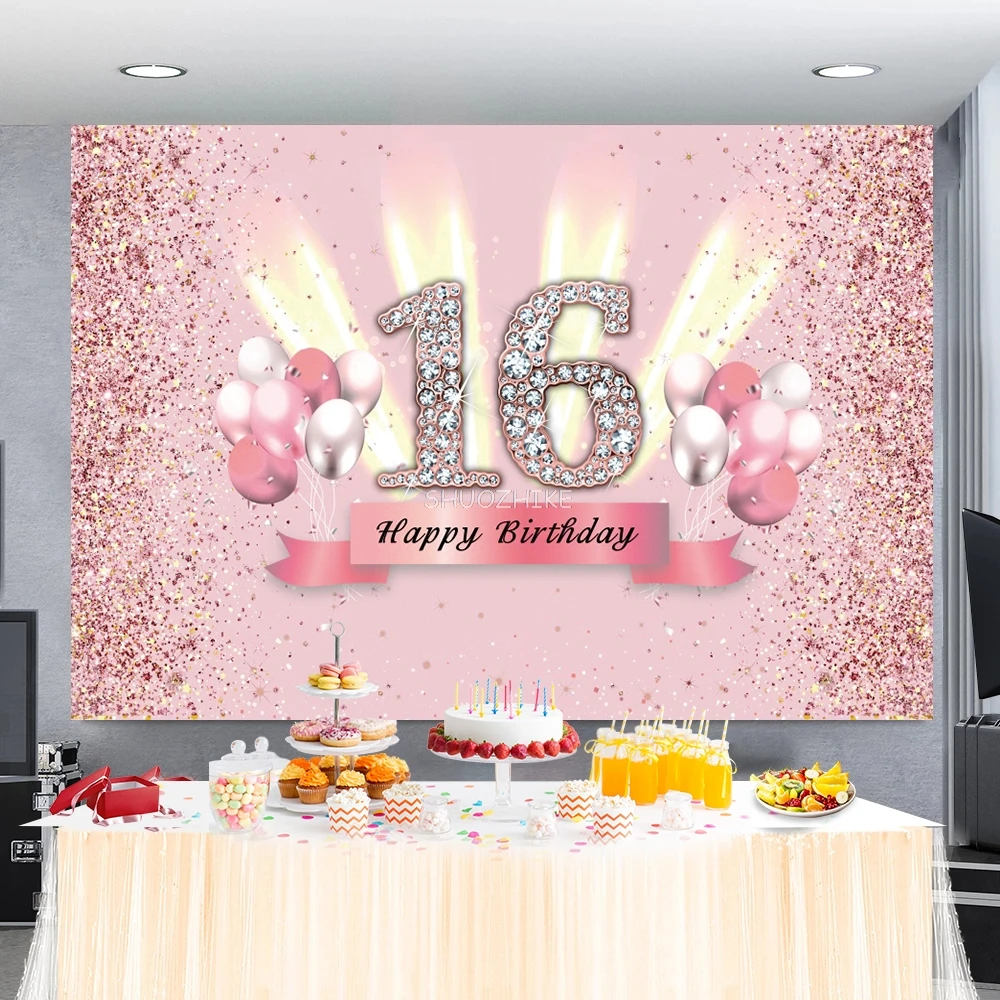 Pink Backdrops Happy 16th 18th 30th 40th Birthday Party Shiny Diamond Dots Balloons Customized Banner Poster Photo Background
Pink Backdrops Happy 16th 18th 30th 40th Birthday Party Shiny Diamond Dots Balloons Customized Banner Poster Photo Background