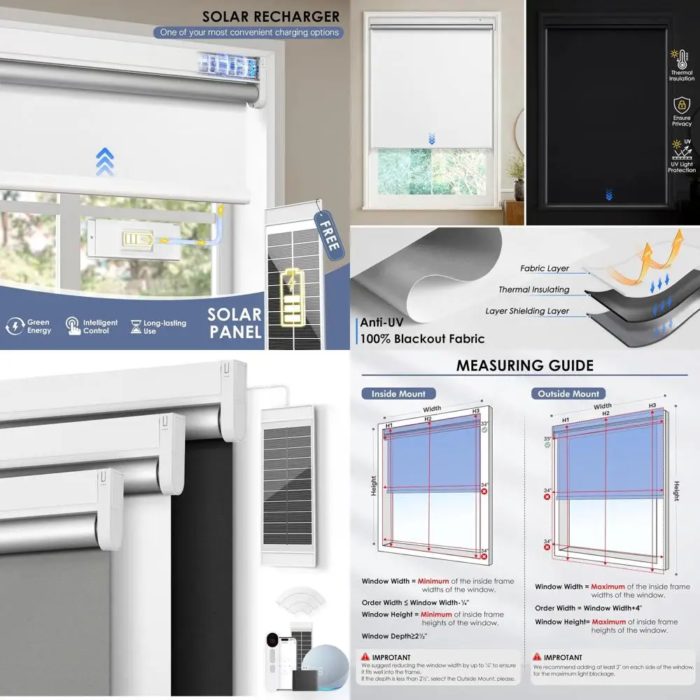 Solar-Powered Electric Blackout Roller Blinds with Remote, Alexa-Compatible, 34x72 White
Solar-Powered Electric Blackout Roller Blinds with Remote, Alexa-Compatible, 34x72 White