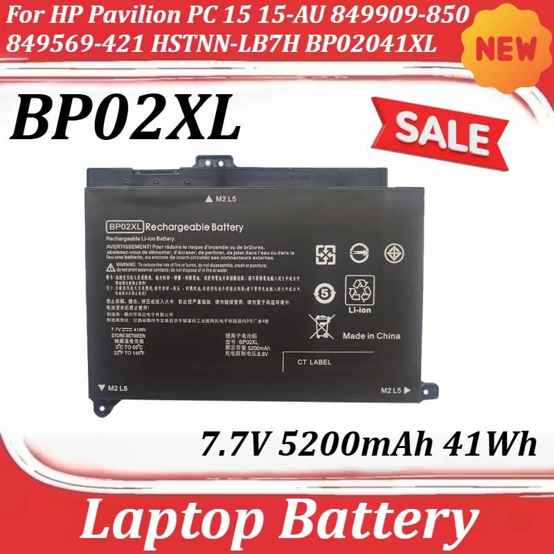 BP02XL 7.7V 5200mAh 41Wh For HP Pavilion PC 15 15-AU 849909-850 849569-421 HSTNN-LB7H BP02041XL TPN-Q172 TPN-Q175 Laptop Battery
BP02XL 7.7V 5200mAh 41Wh For HP Pavilion PC 15 15-AU 849909-850 849569-421 HSTNN-LB7H BP02041XL TPN-Q172 TPN-Q175 Laptop Battery