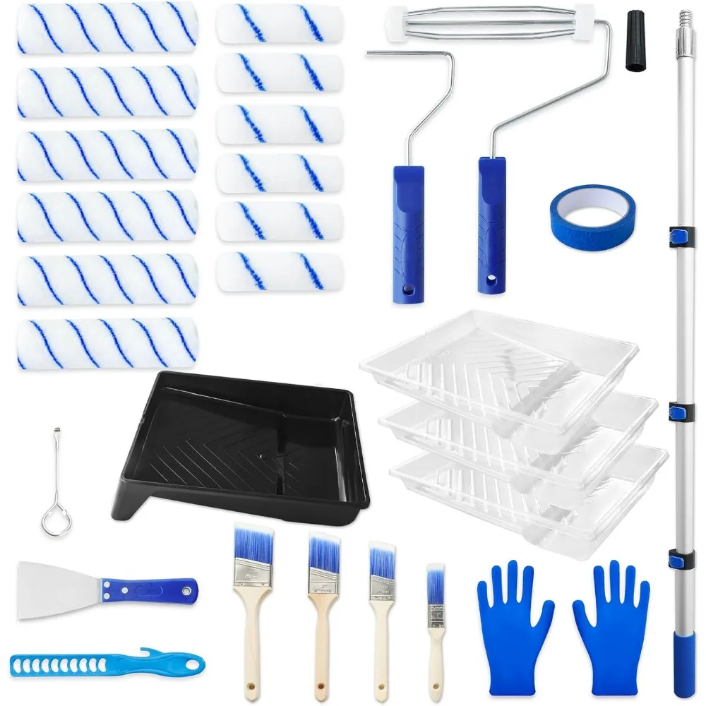 Complete 29pc Roller Kit with Telescopic Pole 4in 9in Covers Brushes for Wall Latex Oil Stain
Complete 29pc Roller Kit with Telescopic Pole 4in 9in Covers Brushes for Wall Latex Oil Stain
