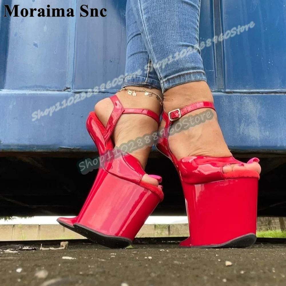 Solid Red Glossy Leather Platform Sandals Strange Style Heel Shoes For Women Ankle Buckle Strap Peep Toe Sexy Occidental Sandals
Solid Red Glossy Leather Platform Sandals Strange Style Heel Shoes For Women Ankle Buckle Strap Peep Toe Sexy Occidental Sandals