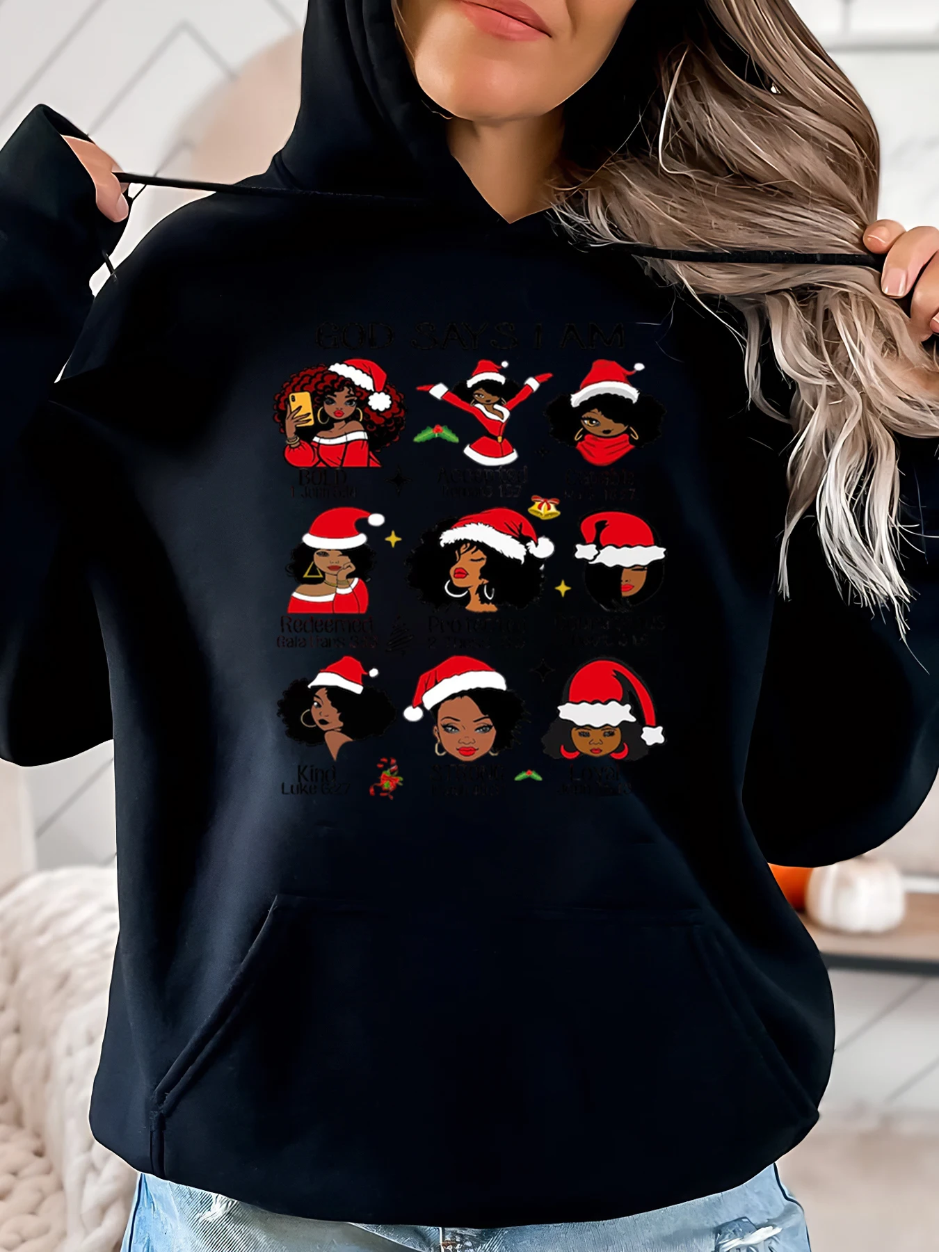 Рождественская шляпа Санта-Клауса, черная женская толстовка с принтом лица, праздничный подарок, женская повседневная одежда, черная, больших размеров
Рождественская шляпа Санта-Клауса, черная женская толстовка с принтом лица, праздничный подарок, женская повседневная одежда, черная, больших размеров