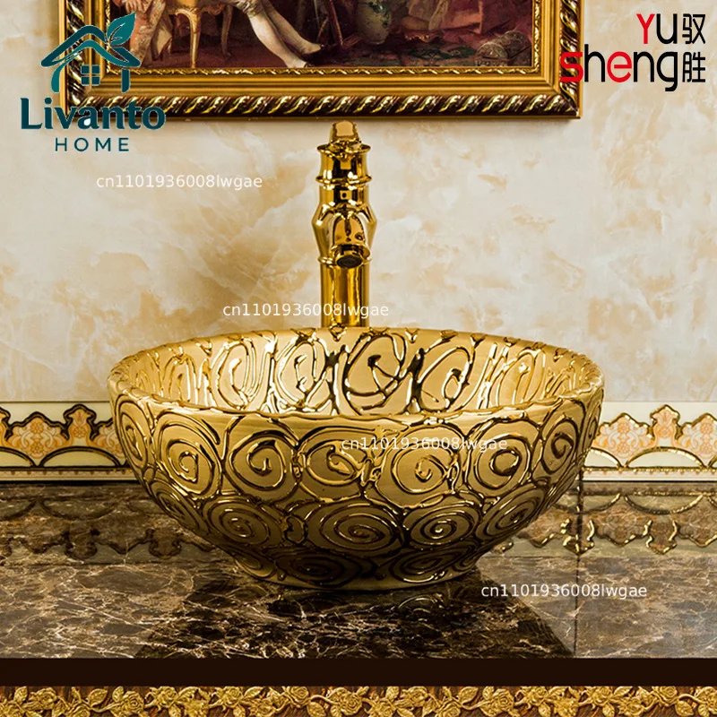 Luxury Golden Sinks Simple Bathroom Fixtures Household Ceramic Washing Sink Creative Toilet Round Above Counter Basin
Luxury Golden Sinks Simple Bathroom Fixtures Household Ceramic Washing Sink Creative Toilet Round Above Counter Basin