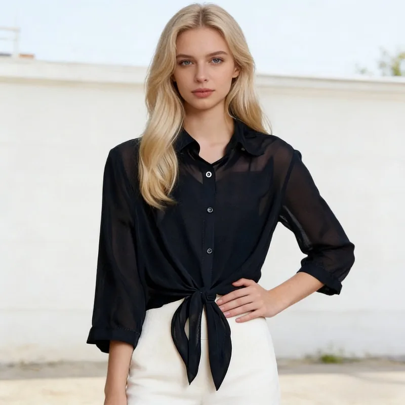 Summer Solid Color Lightweight Casual Versatile Women's Sun Protection Shirt Simple Casual Perspective Lady Chiffon Short Tops
Summer Solid Color Lightweight Casual Versatile Women's Sun Protection Shirt Simple Casual Perspective Lady Chiffon Short Tops