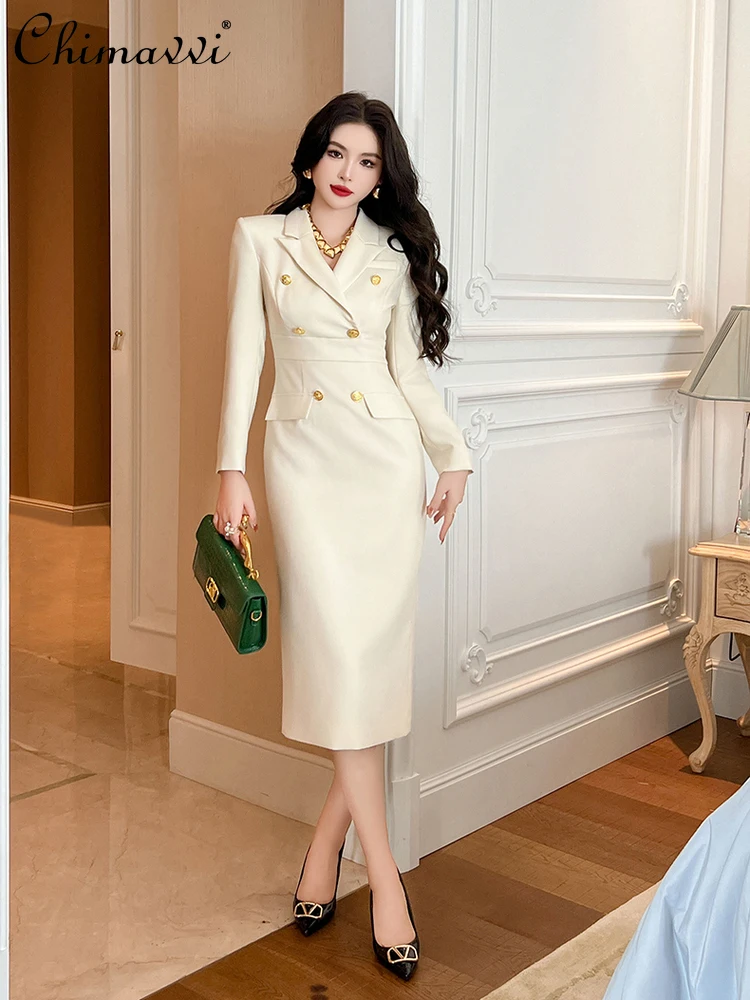 2025 Autumn Elegant Commuter White Business Dress Double-Breasted Long Sleeve High Waist Slim Fit Slit Bodycon Dress for Women
2025 Autumn Elegant Commuter White Business Dress Double-Breasted Long Sleeve High Waist Slim Fit Slit Bodycon Dress for Women