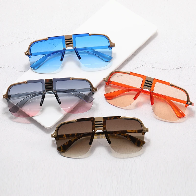 New half frame sunglasses, fashionable European and American style, large frame metal sunglasses, UV resistant
New half frame sunglasses, fashionable European and American style, large frame metal sunglasses, UV resistant