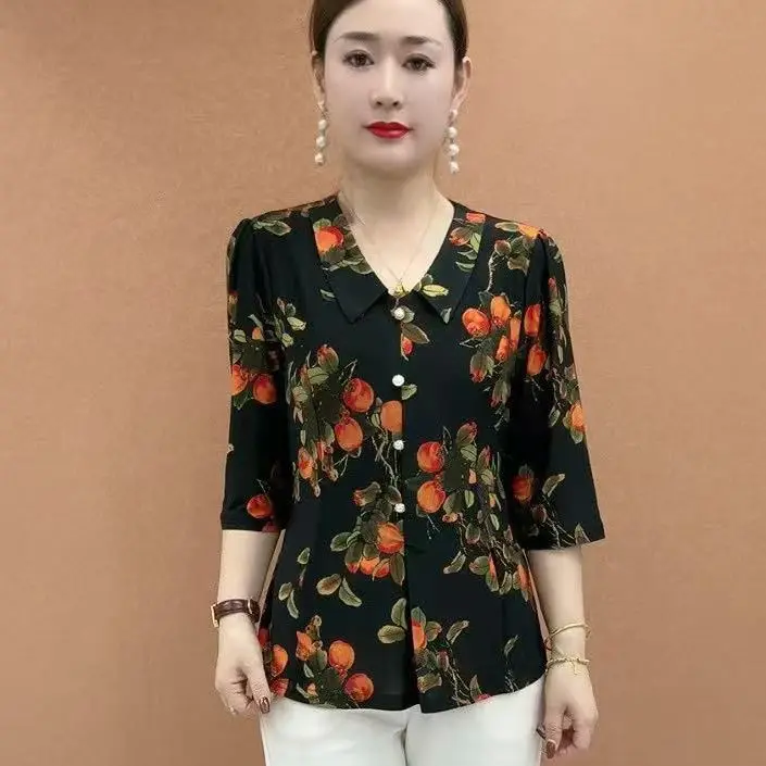 Summer Simple Casual Pullover Women's Short Sleeve Print Collar Top for Middle Aged and Elderly
Summer Simple Casual Pullover Women's Short Sleeve Print Collar Top for Middle Aged and Elderly