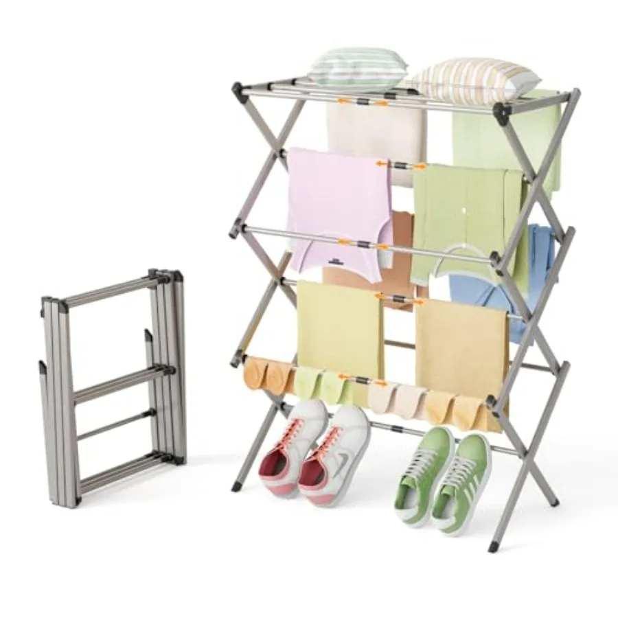 Collapsible Floor Drying Rack - Free Standing Accordion Laundry Dryer, Retractable Metal Clothes Hanger with Shoe Storage, Heav
Collapsible Floor Drying Rack - Free Standing Accordion Laundry Dryer, Retractable Metal Clothes Hanger with Shoe Storage, Heav