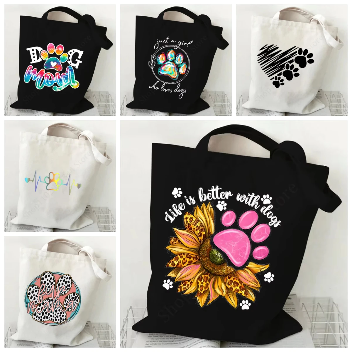 Dog Mom Funny Animal Paw Print Women's Handbags "Just A Girl Who Loves Dogs" Fashion Shoulder Bags Casual Canvas Shopping Bags
Dog Mom Funny Animal Paw Print Women's Handbags "Just A Girl Who Loves Dogs" Fashion Shoulder Bags Casual Canvas Shopping Bags