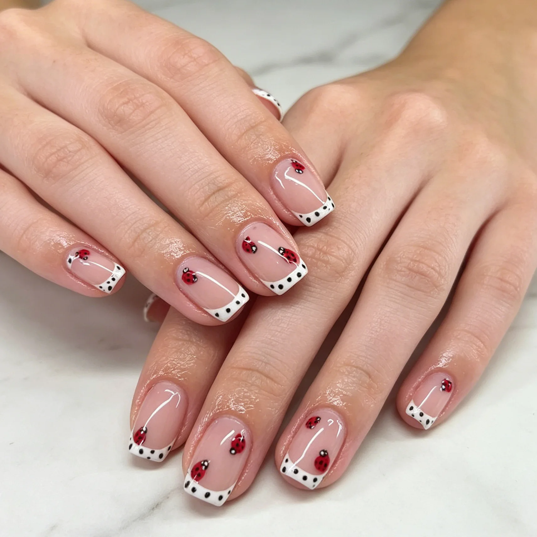 Nail Art Supplies French Tip Polka Dot Cartoon Design Naked Pink Short Square Shape Protective Coating
Nail Art Supplies French Tip Polka Dot Cartoon Design Naked Pink Short Square Shape Protective Coating