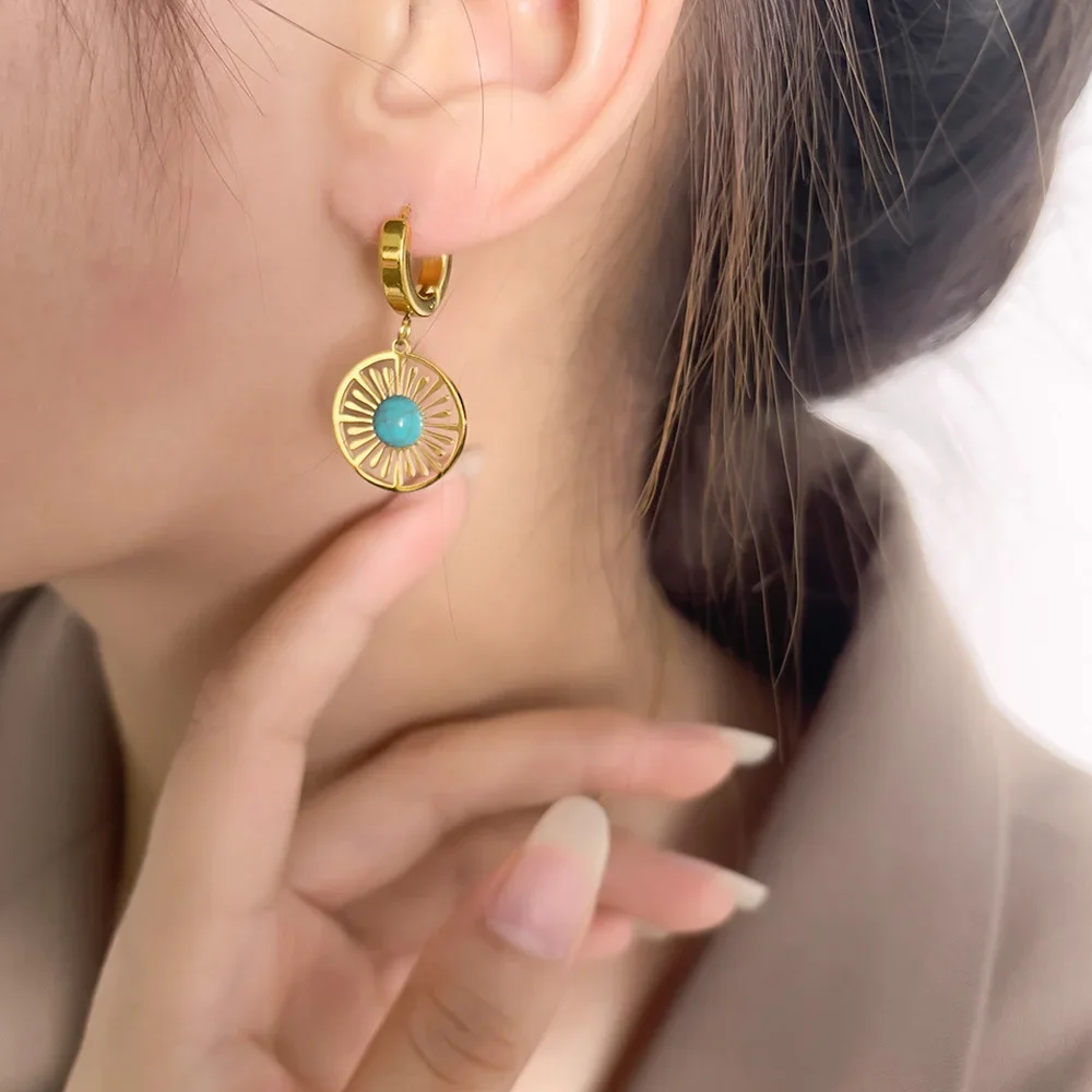Trendy Stainless Steel Gold Color Round Geometric Drop Stylish Earrings for Women Statement Charms Turquoise Basic Jewelry
Trendy Stainless Steel Gold Color Round Geometric Drop Stylish Earrings for Women Statement Charms Turquoise Basic Jewelry