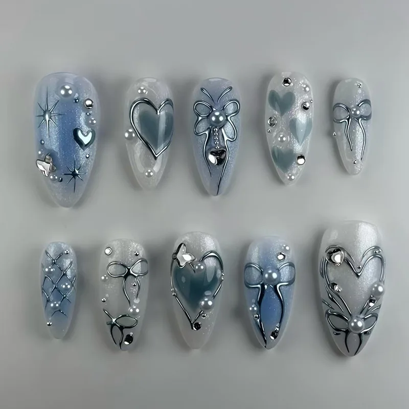 24Pcs Blue Almond Press on Nails with 3D Pearl Design Mid-length Oval False Nails Tips Bow Pattern Wearable Fake Nail for Women
24Pcs Blue Almond Press on Nails with 3D Pearl Design Mid-length Oval False Nails Tips Bow Pattern Wearable Fake Nail for Women