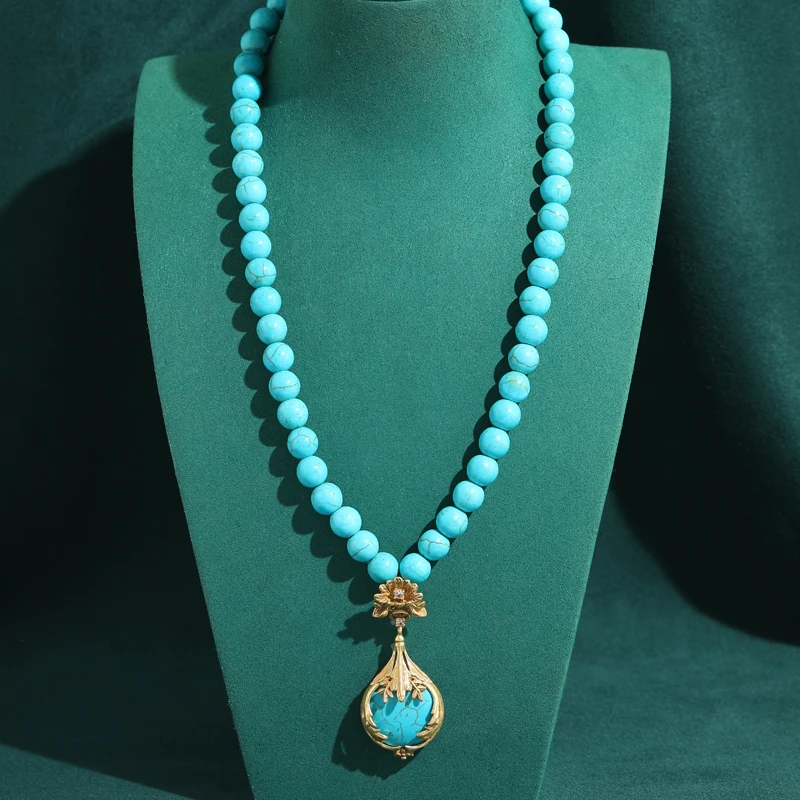 High Luxury Vintage Turquoise Beads Pendent Necklace Flower Rhinestone Gold Color Antique Chain Jewelry 2026 Quality Accessories
High Luxury Vintage Turquoise Beads Pendent Necklace Flower Rhinestone Gold Color Antique Chain Jewelry 2026 Quality Accessories