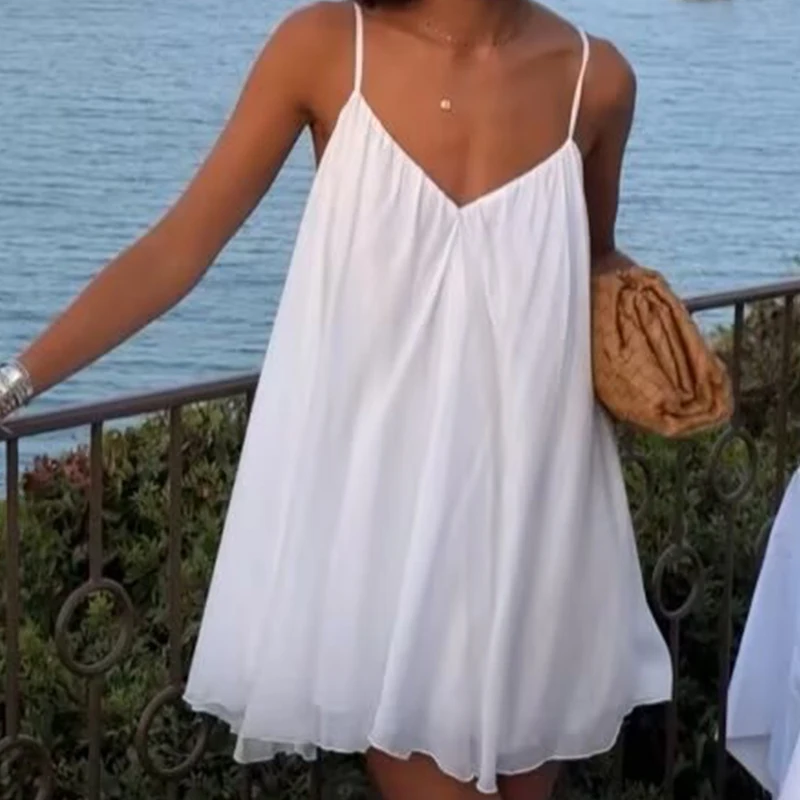 2025 Women Sexy Spaghetti Straps White Short Dress Fashion Backless V Neck Loose Holiday Summer Dresses Beach Robe
2025 Women Sexy Spaghetti Straps White Short Dress Fashion Backless V Neck Loose Holiday Summer Dresses Beach Robe