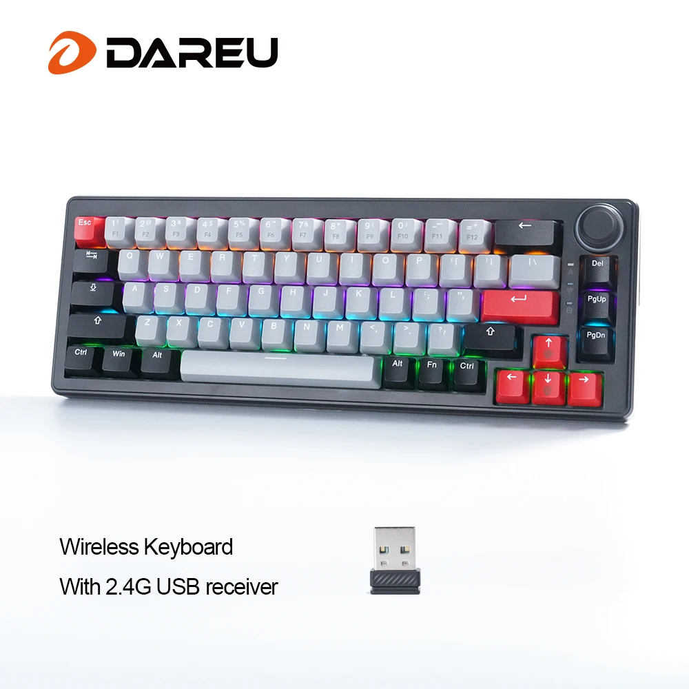DAREU 2.4G Wireless Mechanical Gaming Keyboard 4000mAh Red Switch All Key Non-conflict Rainbow Lighting with Multifunction Knob
DAREU 2.4G Wireless Mechanical Gaming Keyboard 4000mAh Red Switch All Key Non-conflict Rainbow Lighting with Multifunction Knob